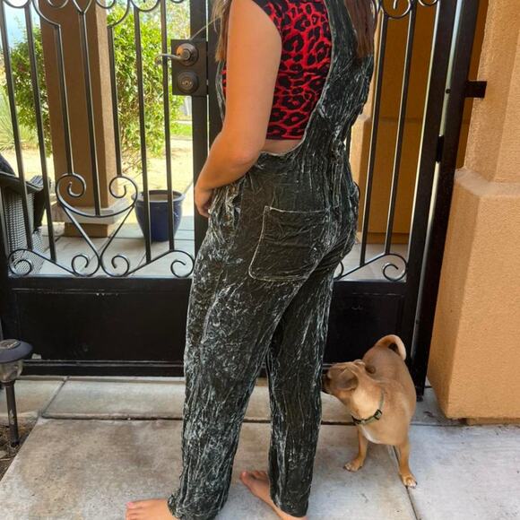 Crushed velvet Dark Olive Green Overalls Medium - Picture 3 of 4